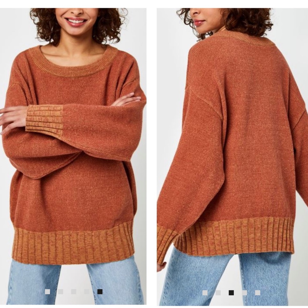 Free People Street Fair Tunic Sweater Brick Combo Orange Contrast Size Large